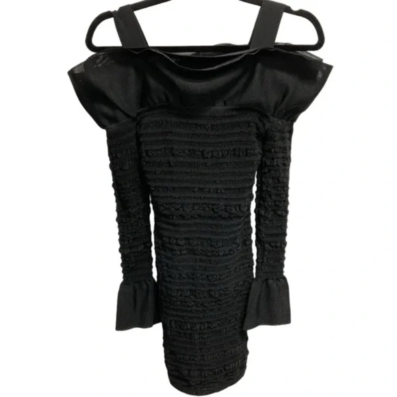 Herve Leger Black Puckered Ruffle Trim Mini Dress XXS NWT - Picture 2 of 7